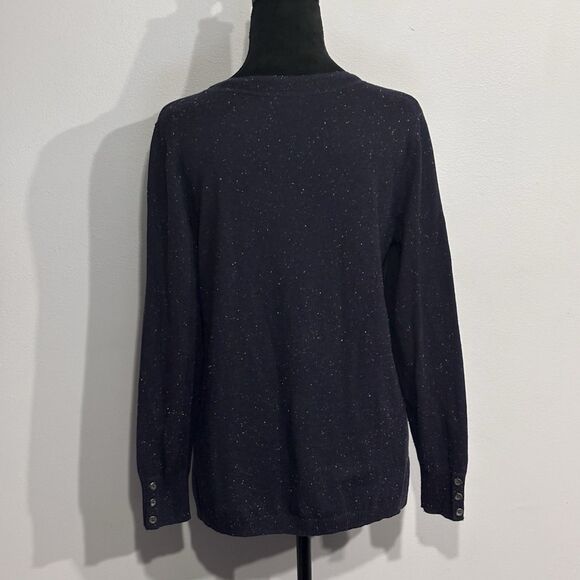 Talbots | Women’s Navy Speckled V neck Pullover Knit Sweater Sleeve Buttons Mp - Picture 2 of 14